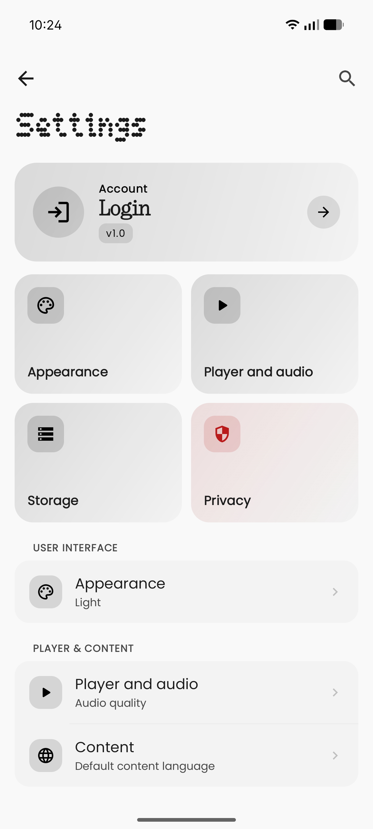 N-Music settings screen